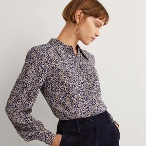 BODEN Blouse Dart Detail Fitted Shirt – Blue Floral – Women’s Size 8 Petite